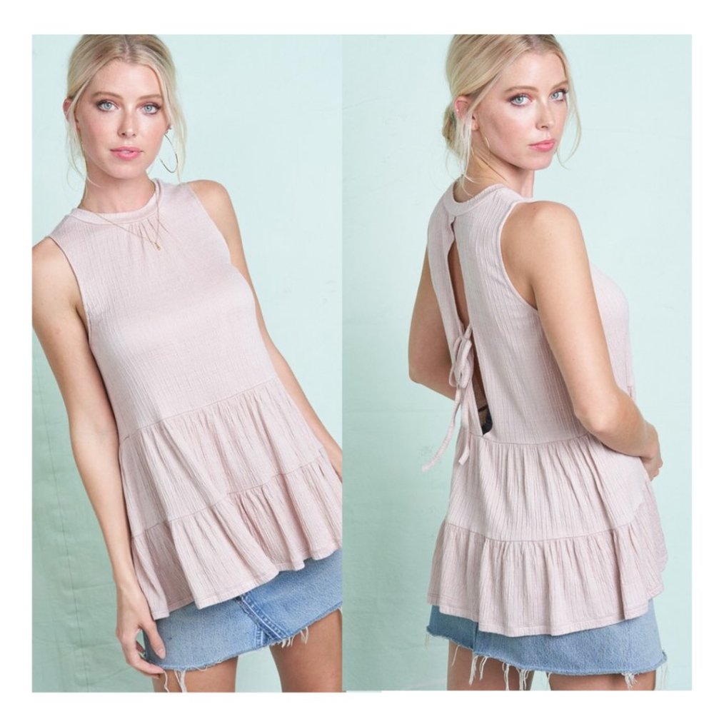 Tiered Sleeveless Top, Soft Rose Pink - Size Small, Medium